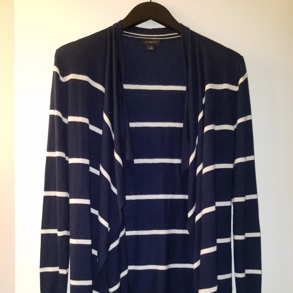 Ann Taylor, cardigan, blue striped, S